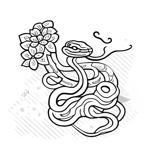 snake with sakura flowers and a sword tattoo design idea