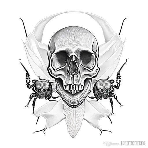 skull and beetle  tattoo design idea