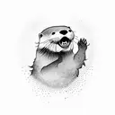 an otter performing a metal scream in the forest in front of a crowd of otters headbanging tattoo design idea