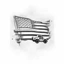 Jeep driving through an American flag tattoo design idea