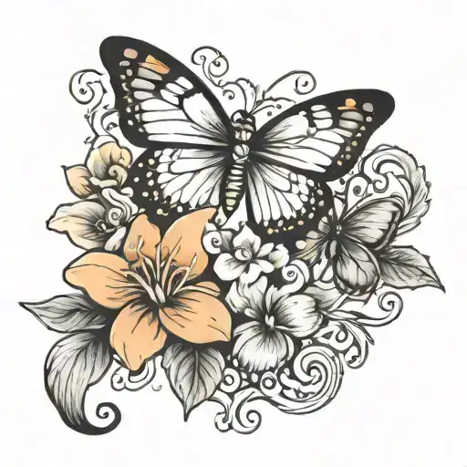 1992 Butterfly flower tattoo tattoo design idea