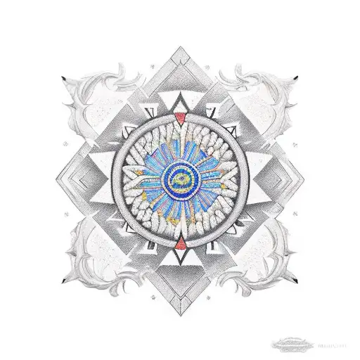 Create a realistic tattoo of an orixá with the Estrela de Davi and Estrela de Salomão as prominent elements tattoo design idea