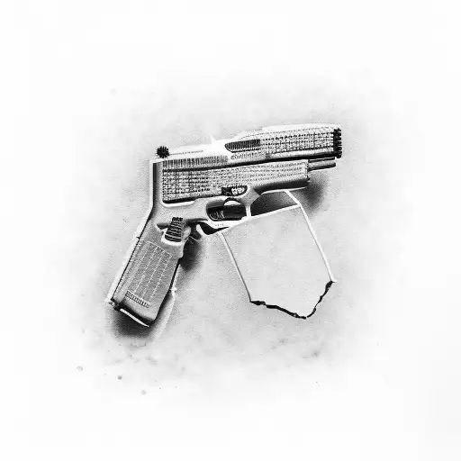 "Protected by God, Glocks and ghetto angels" words above a Glock 19 handgun with an extended clip tattoo design idea