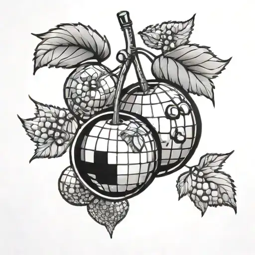disco ball cherries tattoo design idea