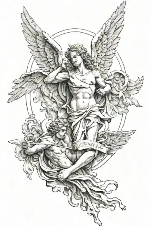angel vs evil tattoo design idea
