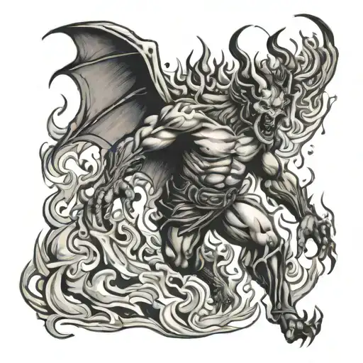 man falling hell demons fire flames tattoo design idea