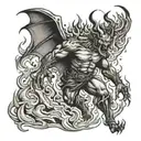 man falling hell demons fire flames tattoo design idea