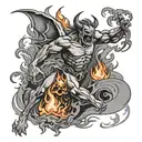 man falling hell demons fire flames tattoo design idea