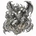 man falling hell demons fire flames tattoo design idea