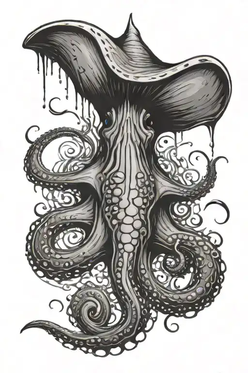 sting ray kraken squid coexisting peacefully representing Viking  tattoo design idea