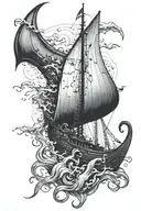 sting ray squid coexisting sunken viking ship sailing through a stormy tattoo design idea