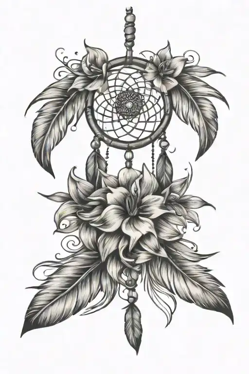 dreamcatcher with Lily's and feathers falling tattoo design idea