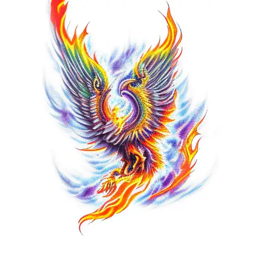 phoenix rising from ashes with flames tattoo design idea