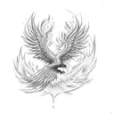 phoenix rising from ashes with flames tattoo design idea