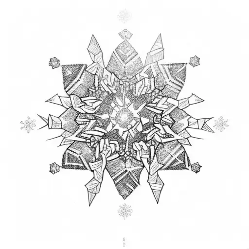 antarctica and technology infused snowflake tattoo design idea