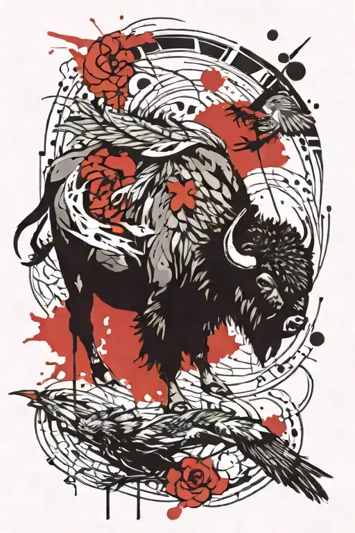 bison and quetzal bird tattoo design idea