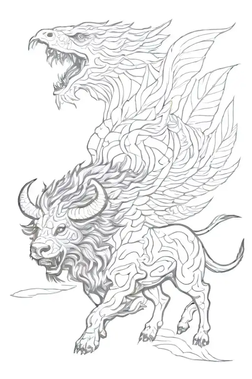 bison running quetzal bird jaguar emerging dragon tattoo design idea