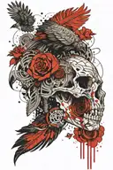 bison skull and quetzal bird flying towards tattoo design idea