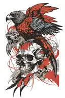 bison skull and quetzal bird flying towards tattoo design idea
