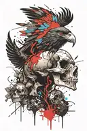 bison skull and quetzal bird flying tattoo design idea