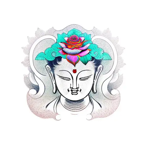 Sleeve with budha head, rose and geometry tattoo design idea