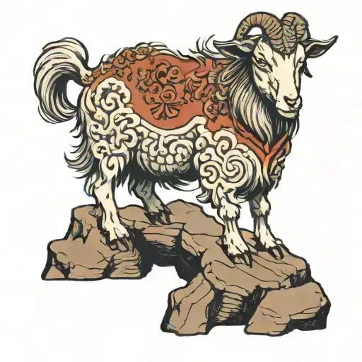 a goat standing on a rock with 2 front legs and a number 1979 tattoo design idea