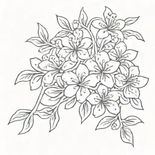 A Keith Haring inspired design with cherry blossom flowers tattoo design idea