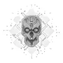 wired cyberpunk skull exploding from overloaded circuits tattoo design idea