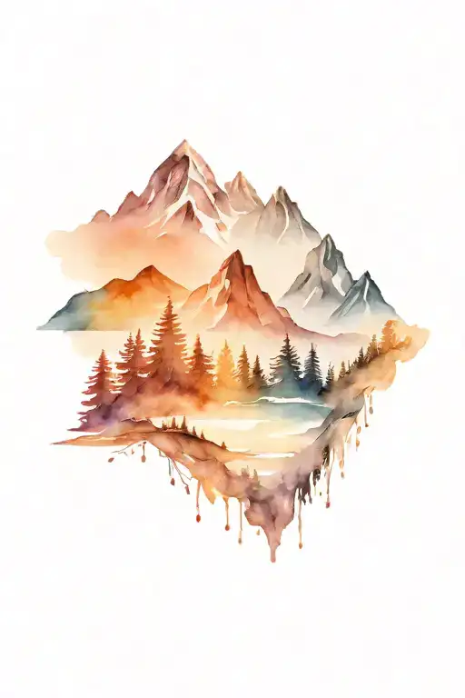 mountain, tent, and forest panorama landscape  tattoo design idea
