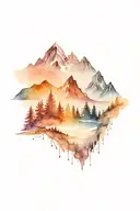 mountain, tent, and forest panorama landscape  tattoo design idea