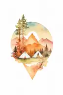 mountain, tent, and forest panorama landscape  tattoo design idea