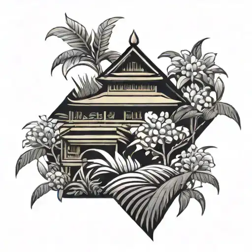 Rice field with barong in abstract style design tattoo design idea