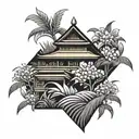 Rice field with barong in abstract style design tattoo design idea