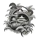 Rice field with barong in abstract style design tattoo design idea