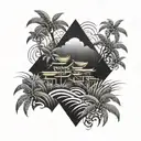 Rice field with barong in abstract style design tattoo design idea