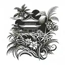 Rice field with barong in abstract style design tattoo design idea