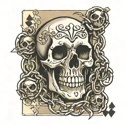 skull with chains playing cards tattoo design idea