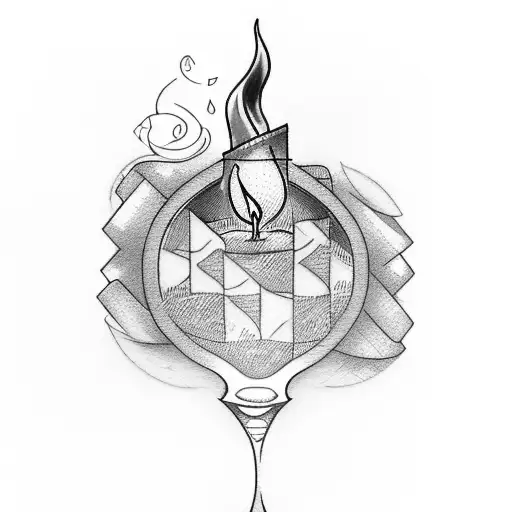 A wine glass, a charkuterie board and a lit candle tattoo design idea