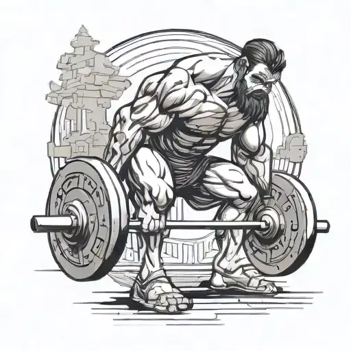 A modern interpretation of Hercules performing a deadlift, showcasing his strength and power tattoo design idea