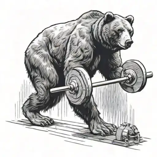 A interpretation of a bear performing a deadlift, showcasing his strength and power, tattoo design idea