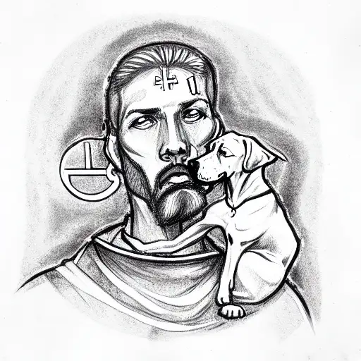 saint Christopher with the head of a Great Dane tattoo design idea