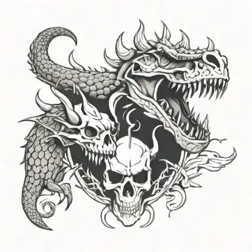 dragon skull, t-rex skull, horse, stag tattoo design idea