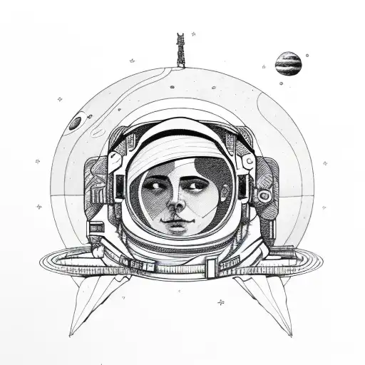 astronaut thinking on jupiter tattoo design idea