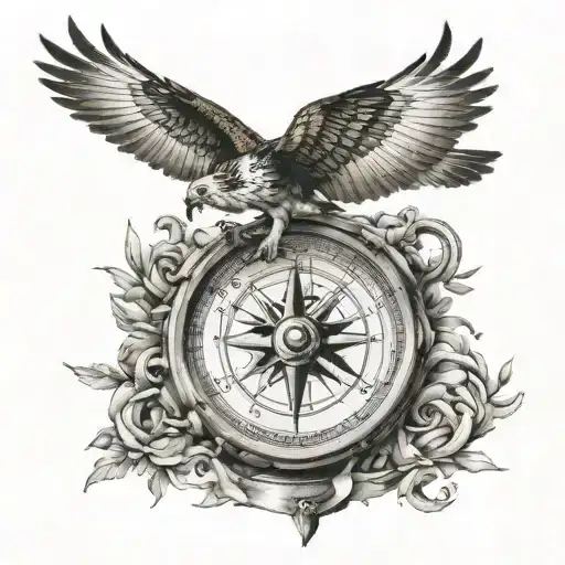 compass with osprey   tattoo design idea