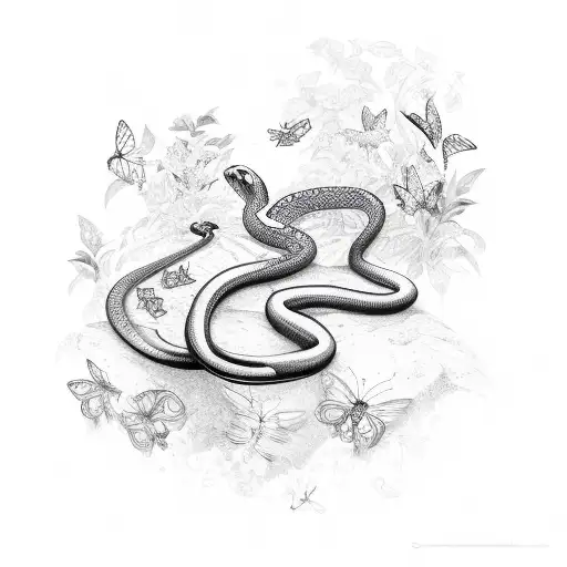 snake and butterflies  tattoo design idea