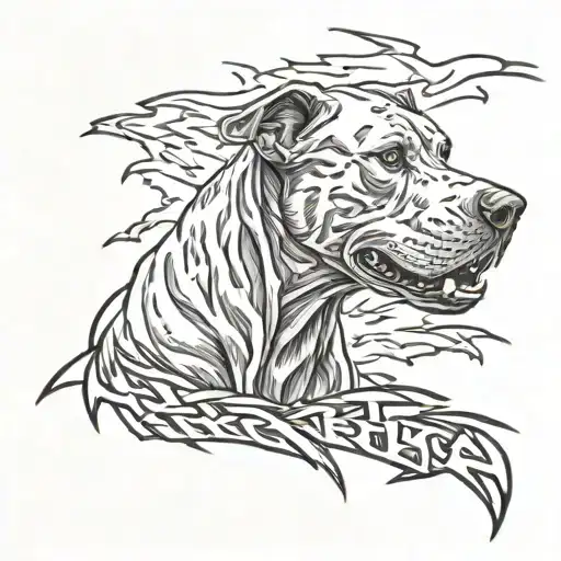  design of a white Argentinian Dogo barking at the lightning. add the word LUCAS  tattoo design idea