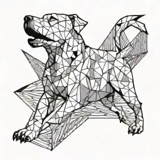 A geometric design of a white Argentinian Dogo barking at the lightning  tattoo design idea