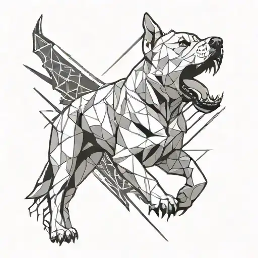 A geometric design of a white Argentinian Dogo barking at the lightning  tattoo design idea