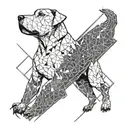 A geometric design of a white Argentinian Dogo barking at the lightning  tattoo design idea
