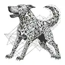 A geometric design of a white Argentinian Dogo barking at the lightning  tattoo design idea